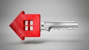 Key with house-shaped head symbolising property access and lettings.