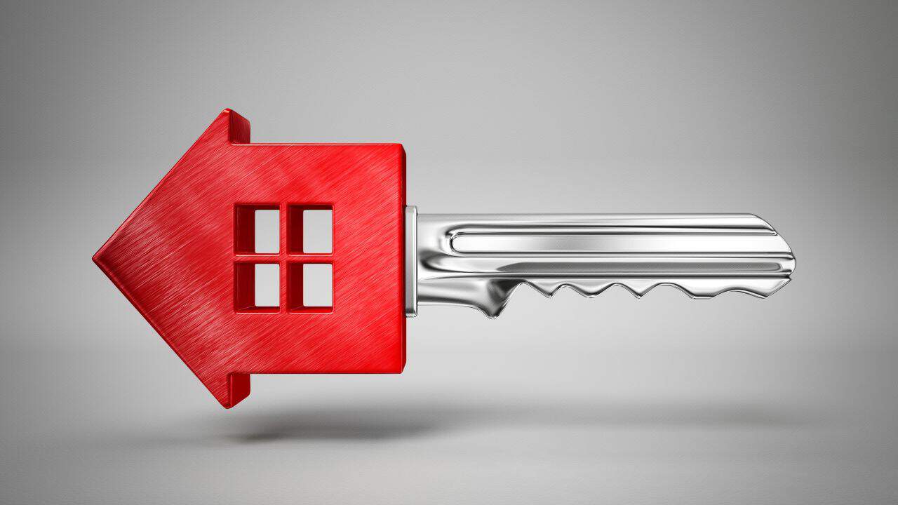 Key with house-shaped head symbolising property access and lettings.